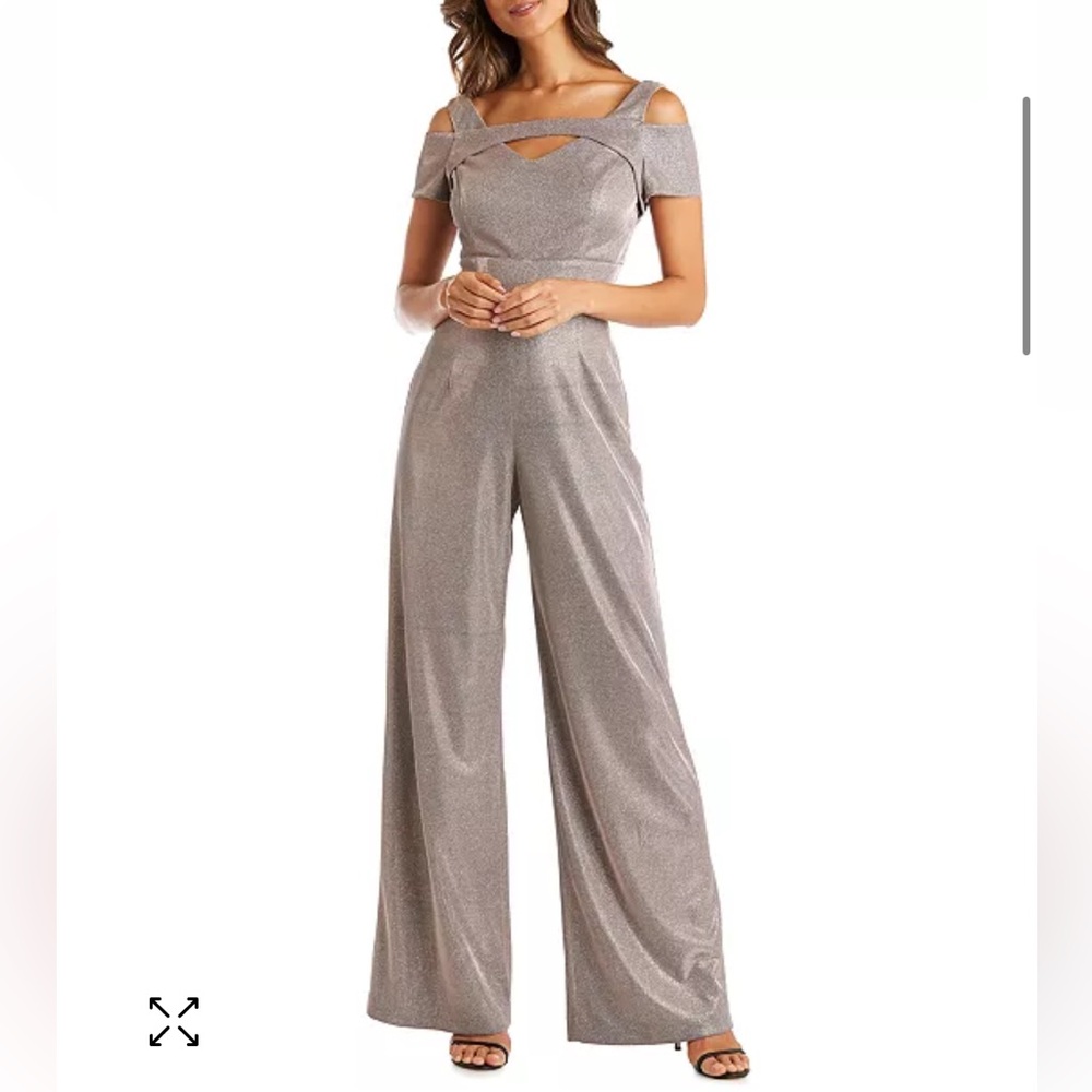 Nightway cut out long wide leg sparkly‎ glam jumpsuit elegant NWOT 16